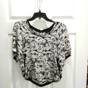 silk cropped raw hem Robert Rodriguez speckled marble print Blouse Fits XS